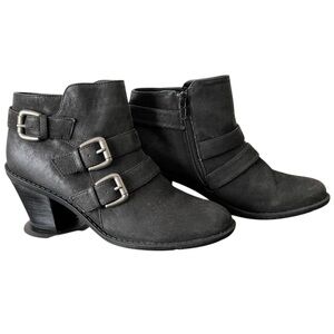 Ruff Hewn Solid Gray Block Heel Ankle Booties Biker Moto Boots w/ Side Buckles